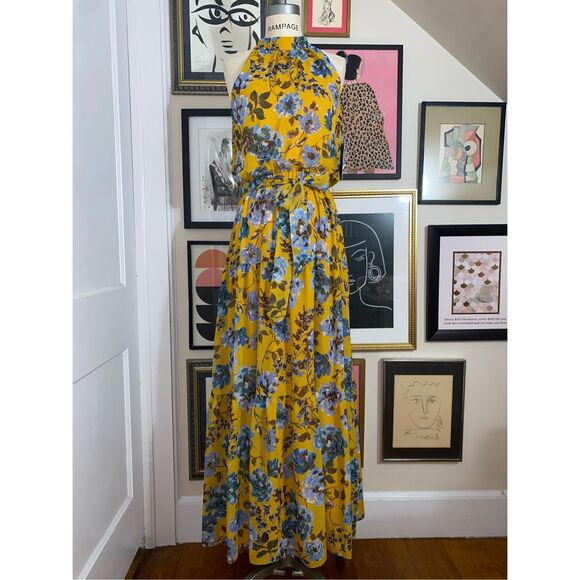 Julia Jordan Women’s Size 4 High Neck Maxi Dress Deep Yellow Floral Sleeveless - Picture 3 of 11